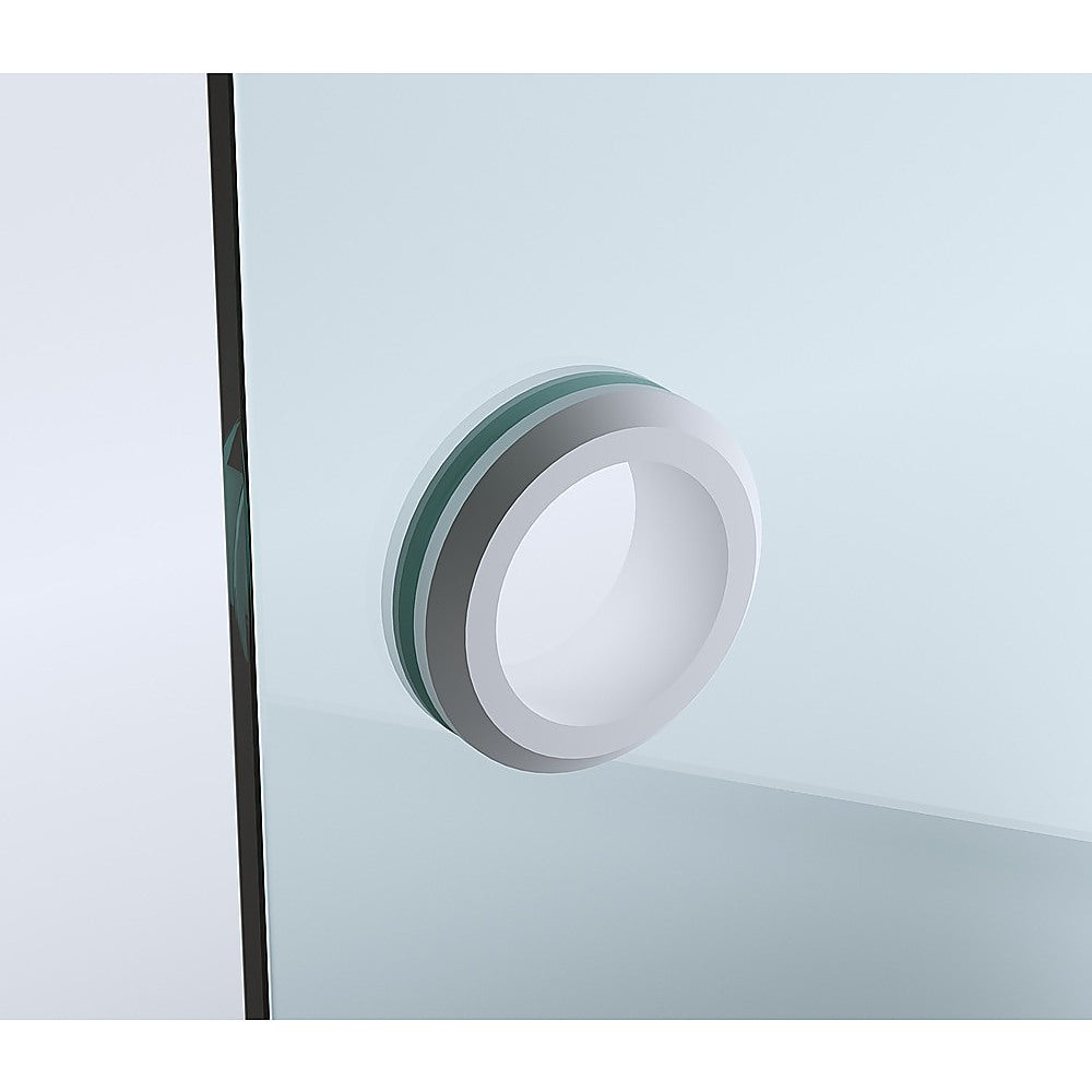 90cm Frameless Diamond Shower Screen with White Brackets and Brass Hinges, Round Handle