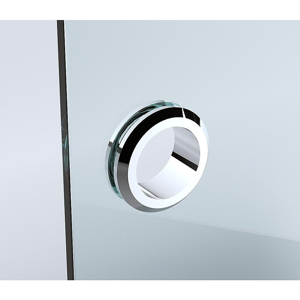 100cm Frameless Diamond Shower Screen with Chrome Brackets and Brass Hinges, Round Handle