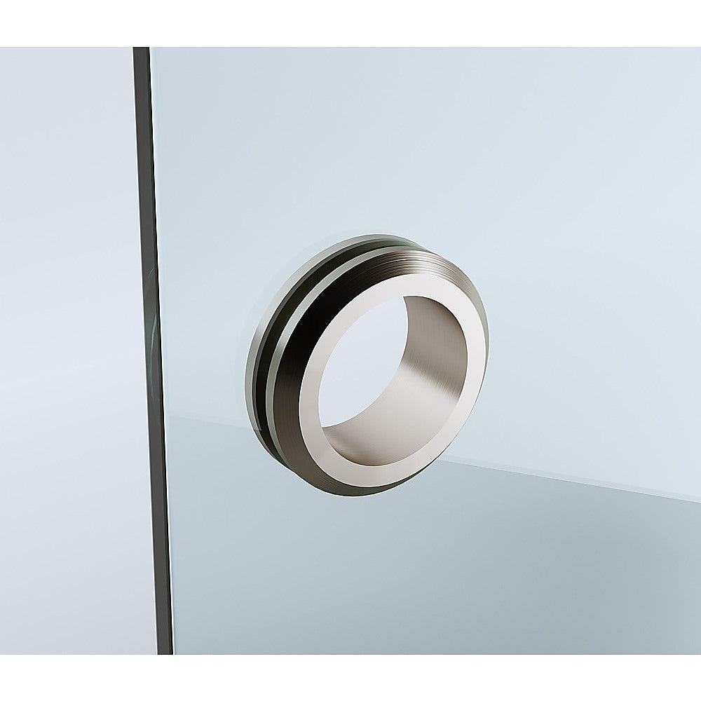 100cm Frameless Diamond Shower Screen with Nickel Brackets and Brass Hinges, Round Handle