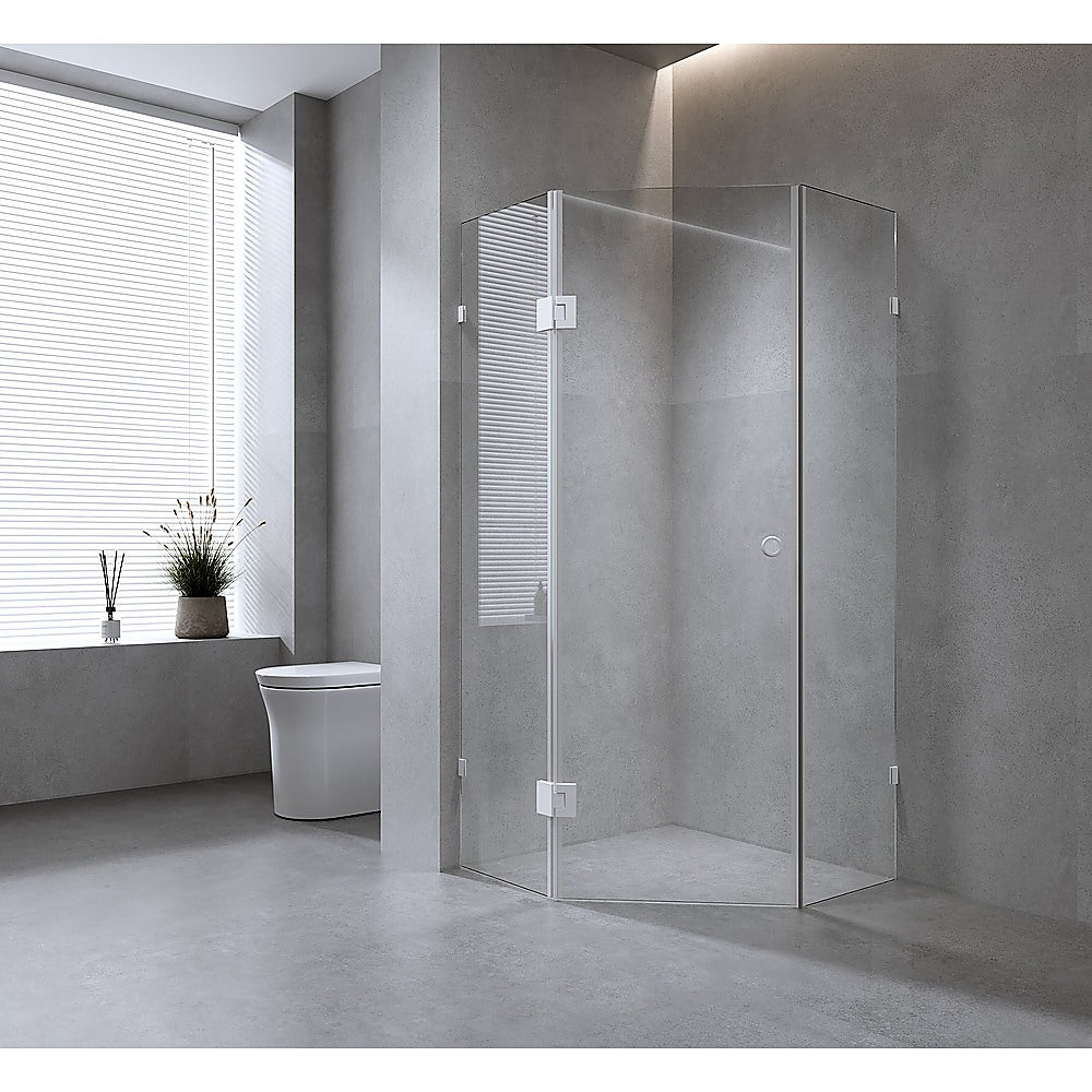 90cm Frameless Diamond Shower Screen with Chrome Brackets and SS Hinges
