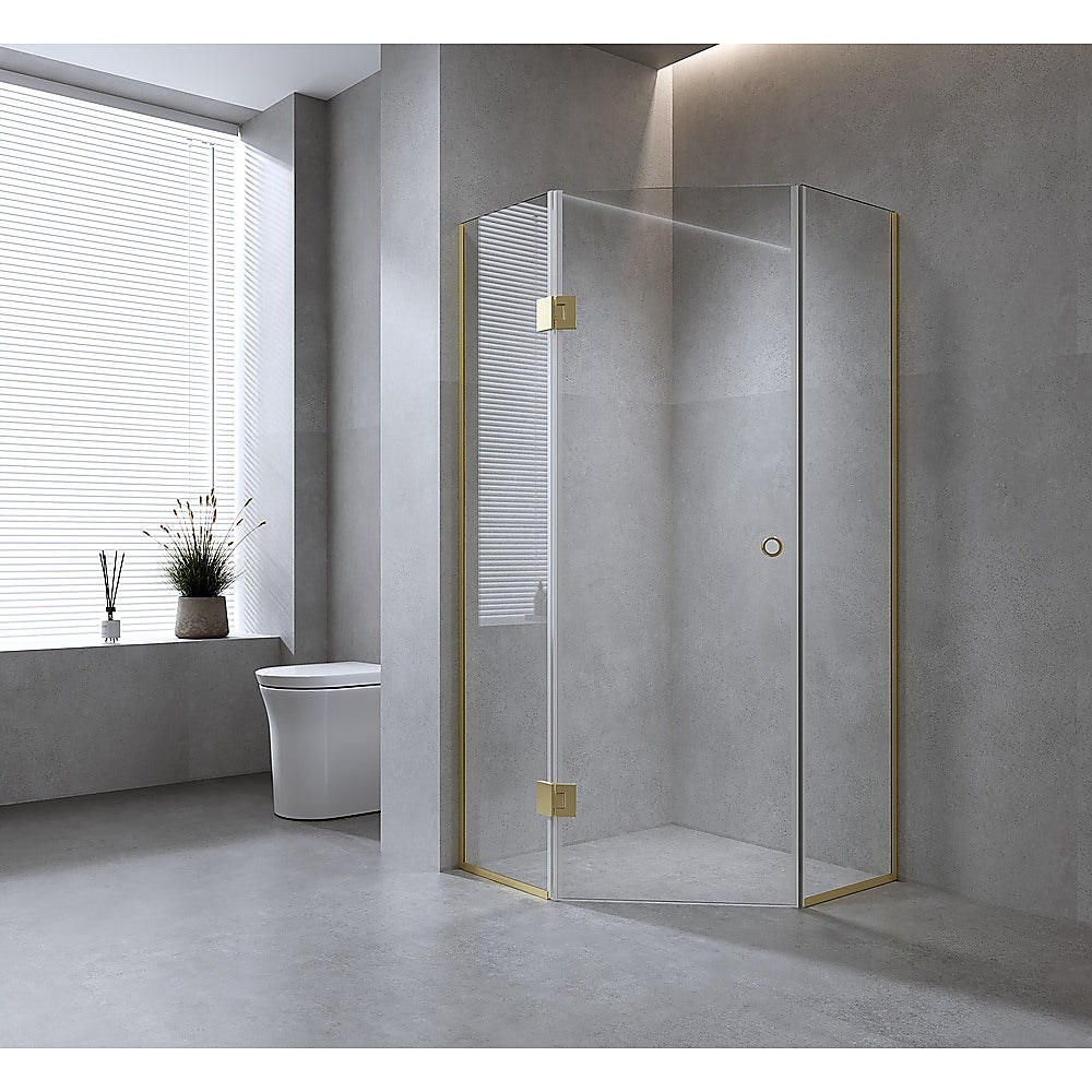 100cm Frameless Diamond Shower Screen with White Channels and SS Hinges &amp; Round Handle