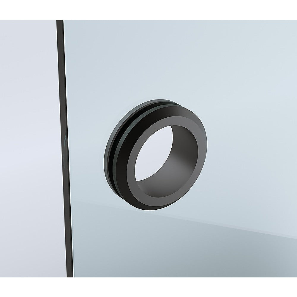 100cm Frameless Diamond Shower Screen with Black Channels and Brass Hinges & Round Handle
