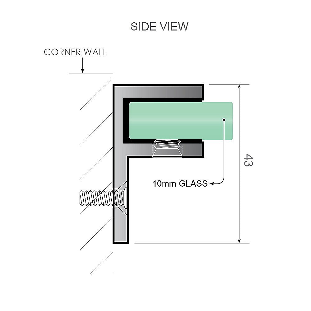 110x90cm Corner Frameless Shower Screen with Nickel Brackets and SS Hinges, Round Handle