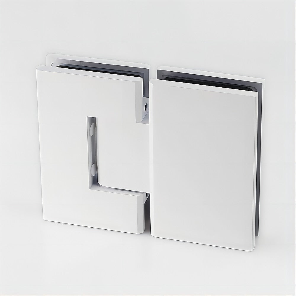 90cm Wall to Wall Frameless Shower Screen with White Brackets and Brass Hinges, Round Handle