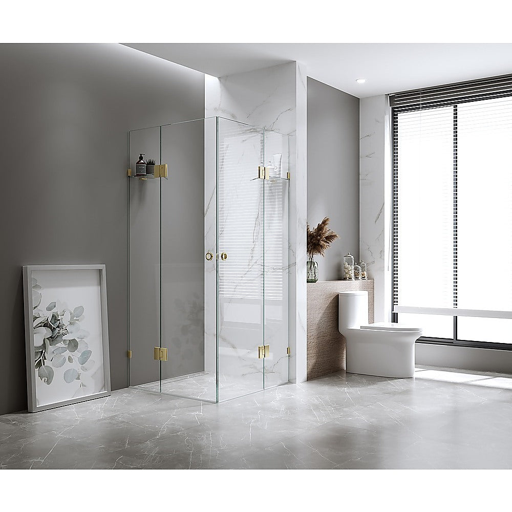 120x120cm Double Door Corner Shower with White Brackets and SS Hinges, Round Handle
