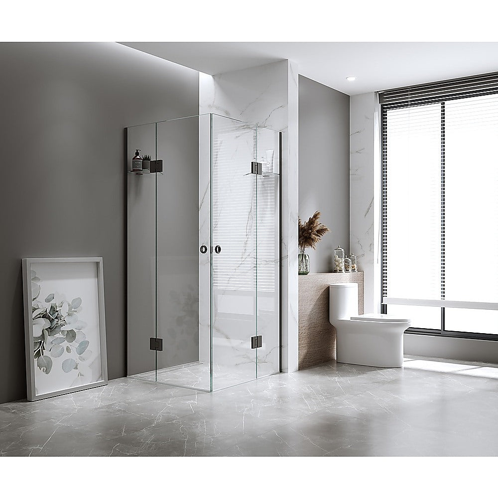 90x100cm Double Door Corner Shower with Chrome Channels and Brass Hinges, Round Handle