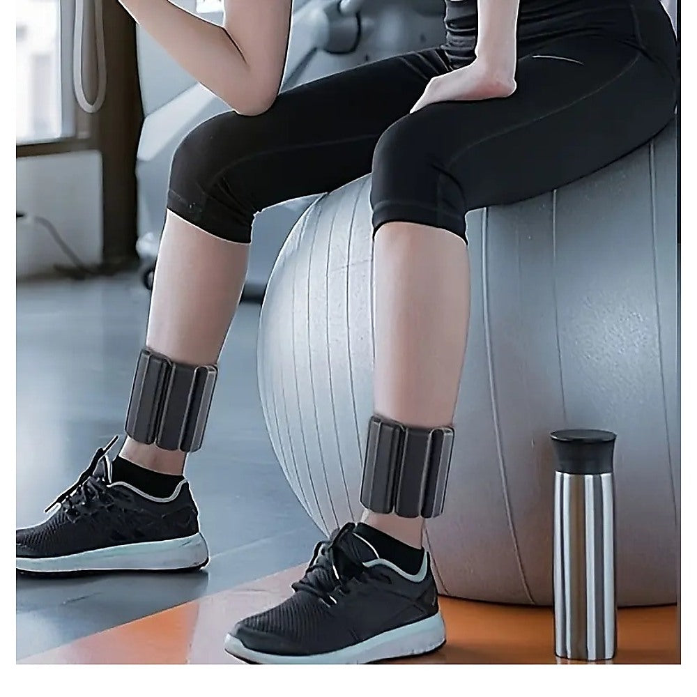 2-Piece Ankle & Wrist Weights – 1kg Pair Adjustable Workout Bangles (Black)