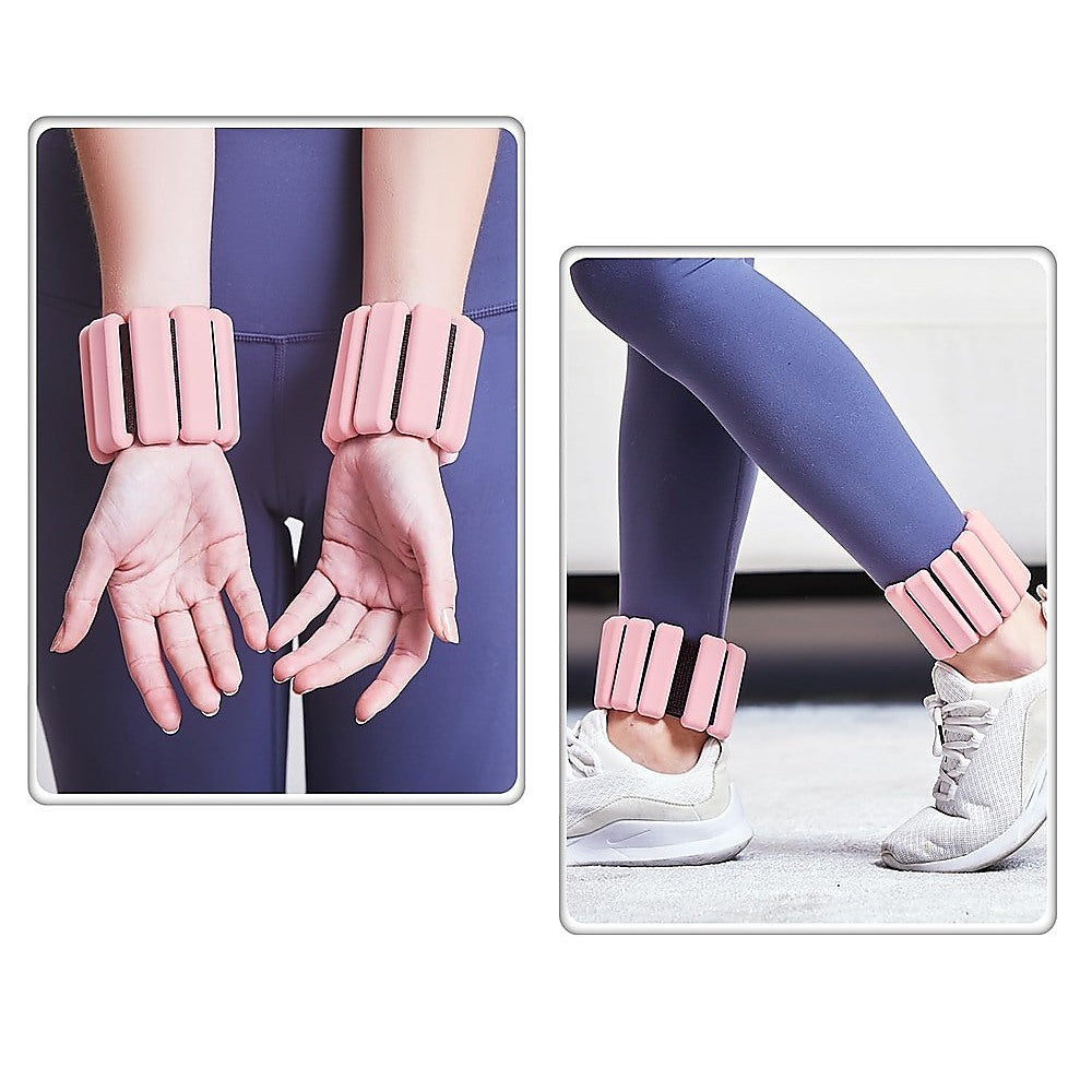 2-Piece Ankle & Wrist Weights – 2kg Pair Adjustable Workout Bangles (Pink)