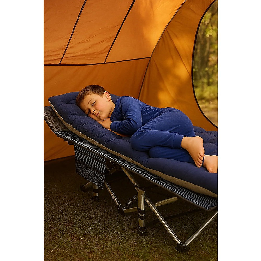 Camping Bed Elevated Cot with Mattress – Foldable Outdoor Sleeping Bed for Adults