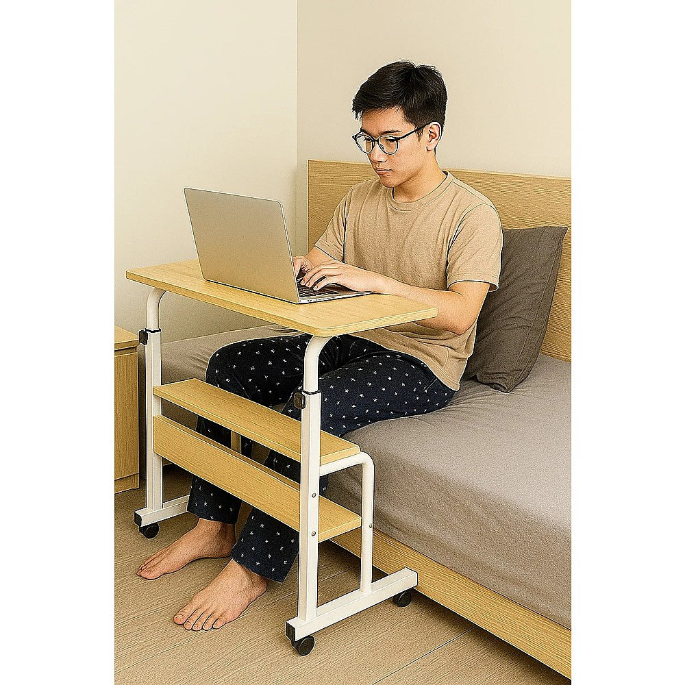 Height Adjustable Rolling Overbed Table – 60cm Mobile Computer & Study Desk on Wheels