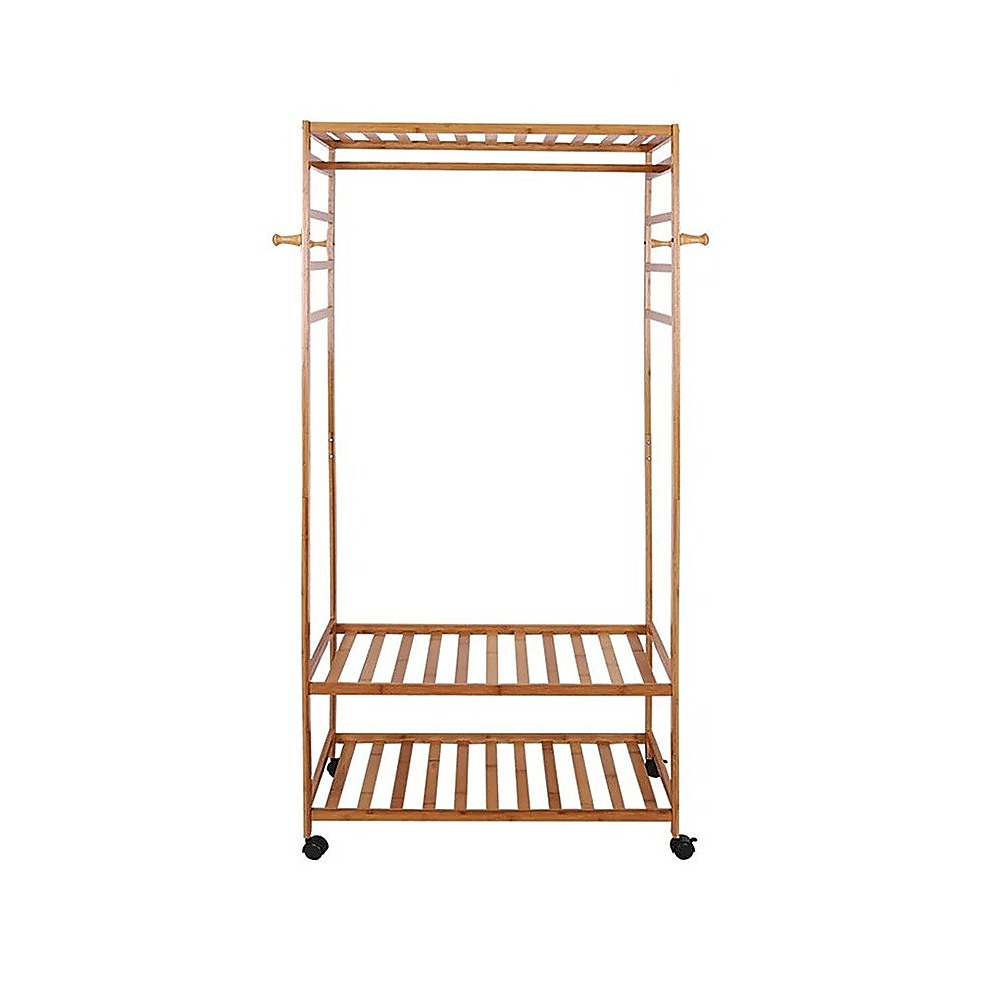 Wooden Clothes Rail with Shelves & Wheels – Open Wardrobe Rack Stand