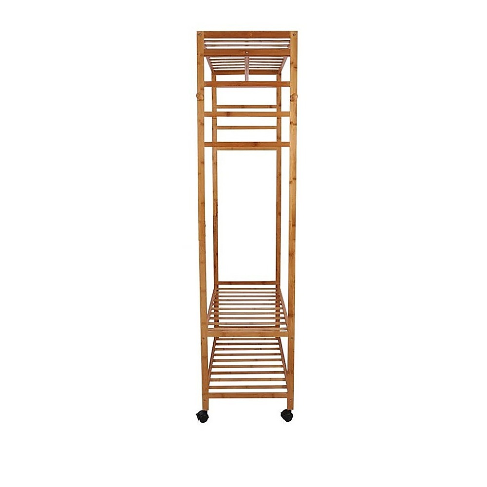 Wooden Clothes Rail with Shelves & Wheels – Open Wardrobe Rack Stand