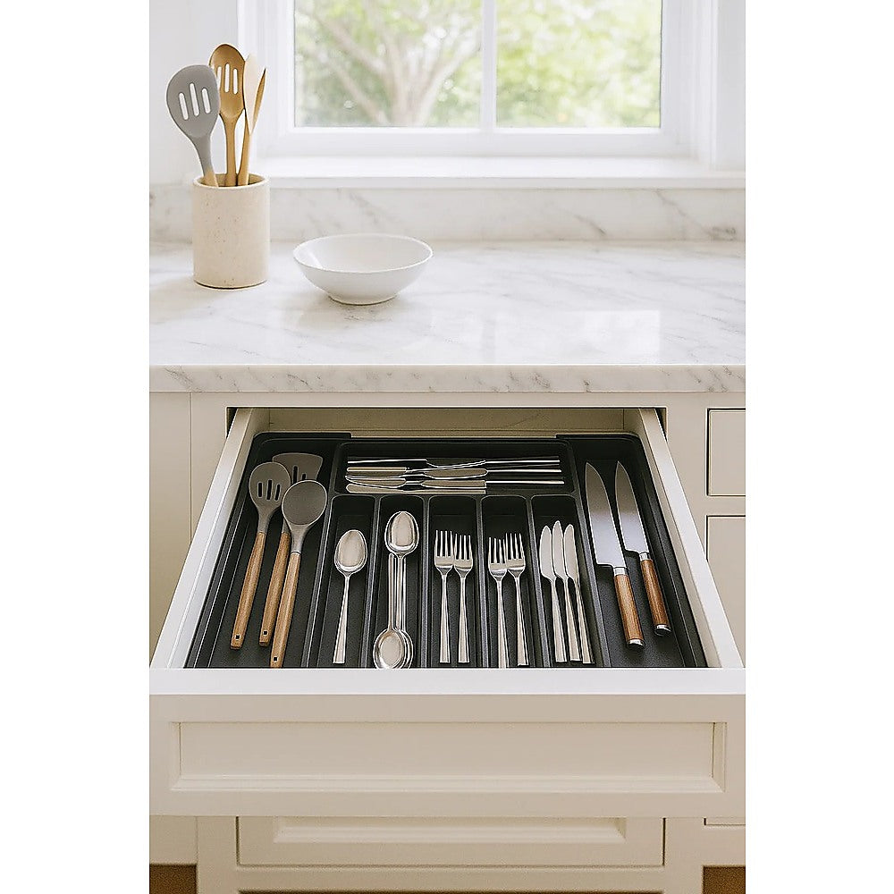 Extendable Cutlery Tray Drawer Organiser – 6 to 8 Compartment Kitchen Utensil Storage