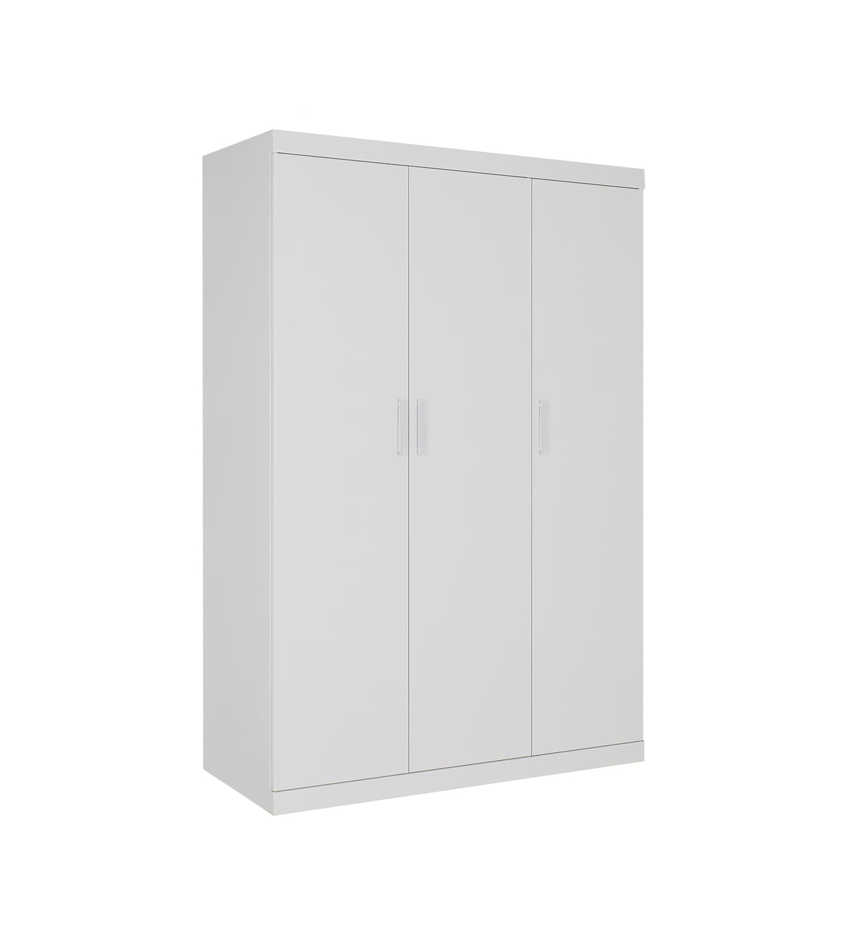 3 Door White Gloss Wardrobe – White Handles, Hanging Rail & Shelves
