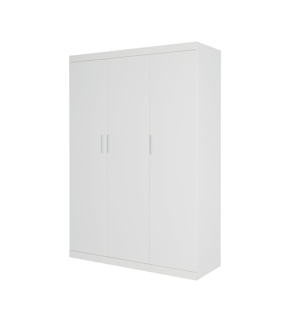 3 Door White Gloss Wardrobe – White Handles, Hanging Rail & Shelves