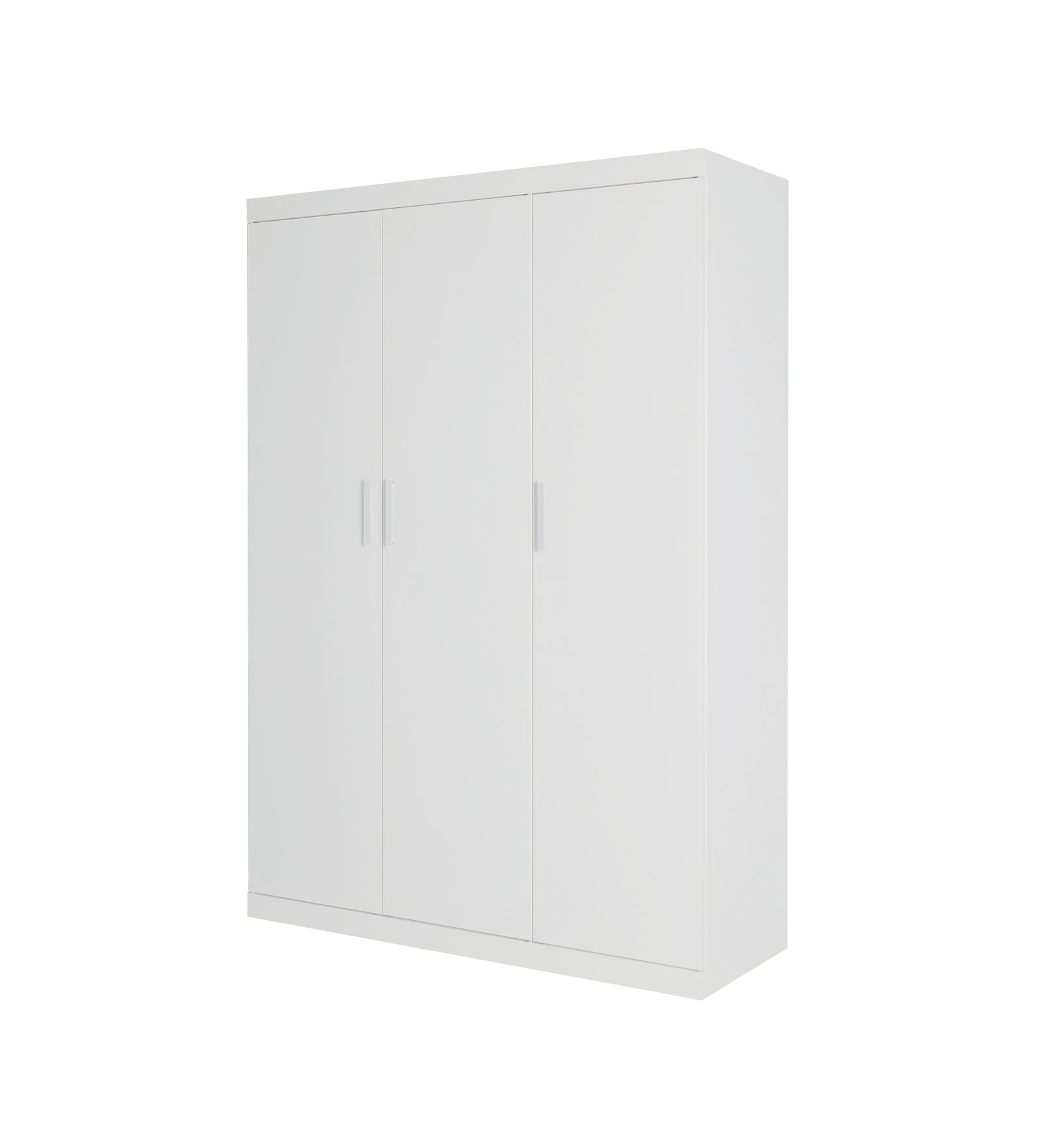 3 Door White Gloss Wardrobe – White Handles, Hanging Rail & Shelves