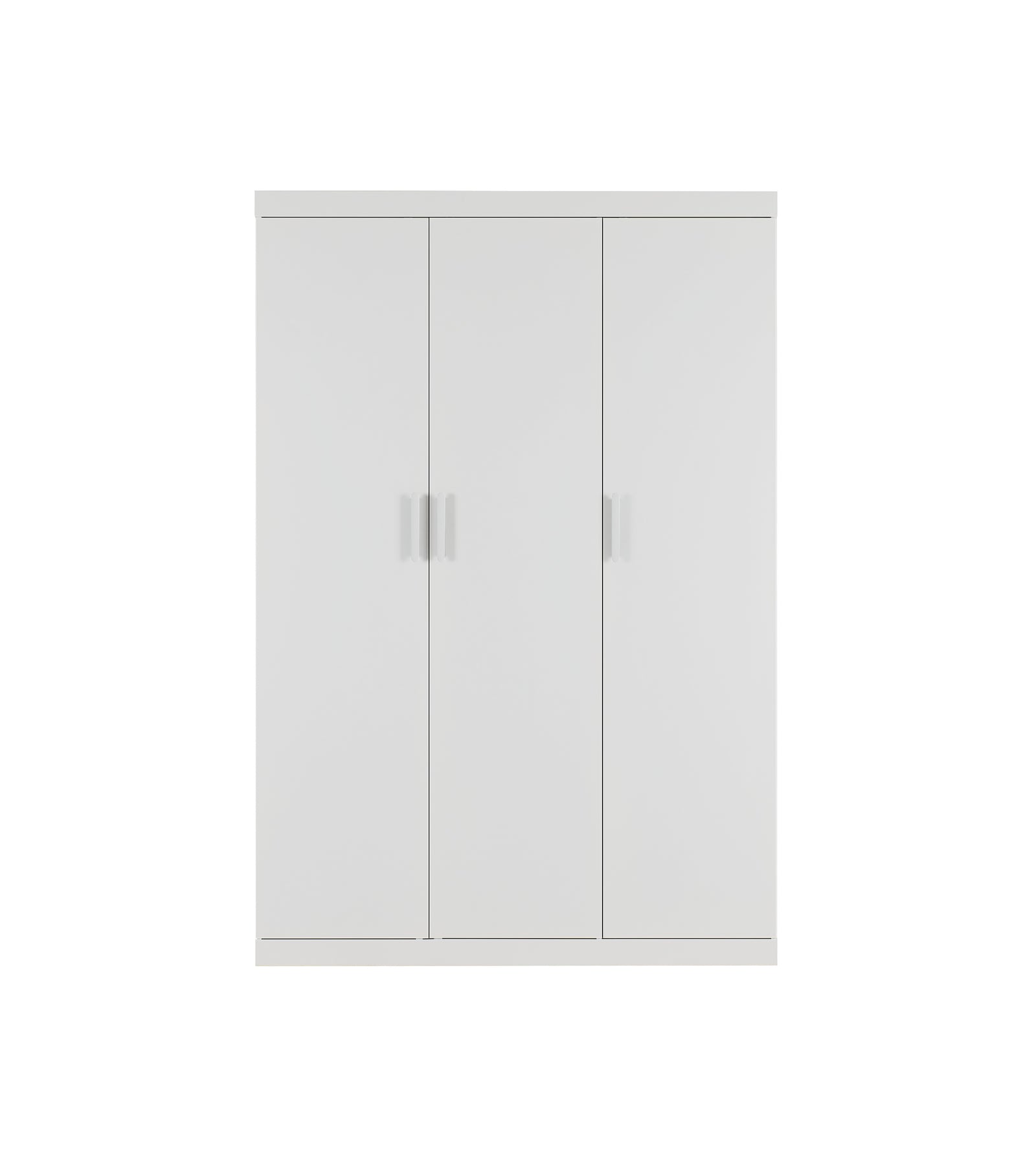 3 Door White Gloss Wardrobe – White Handles, Hanging Rail & Shelves