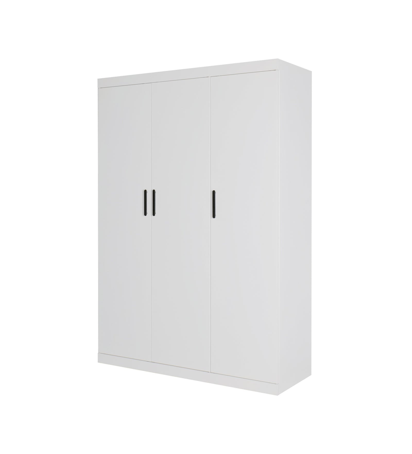 3 Door White Gloss Wardrobe – Black Handles, Hanging Rail & Shelves