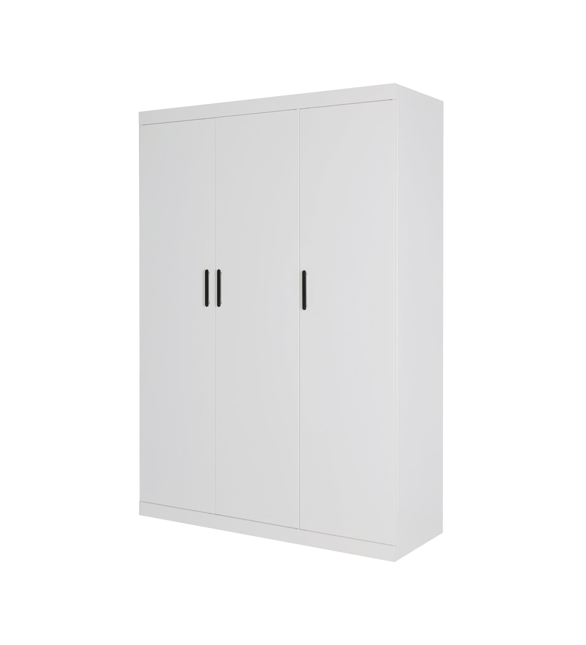 3 Door White Gloss Wardrobe – Black Handles, Hanging Rail & Shelves