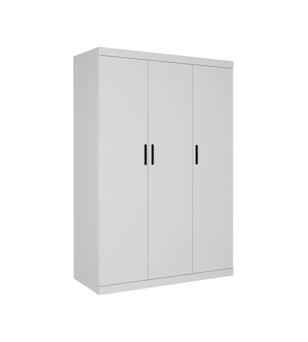 3 Door White Gloss Wardrobe – Black Handles, Hanging Rail & Shelves
