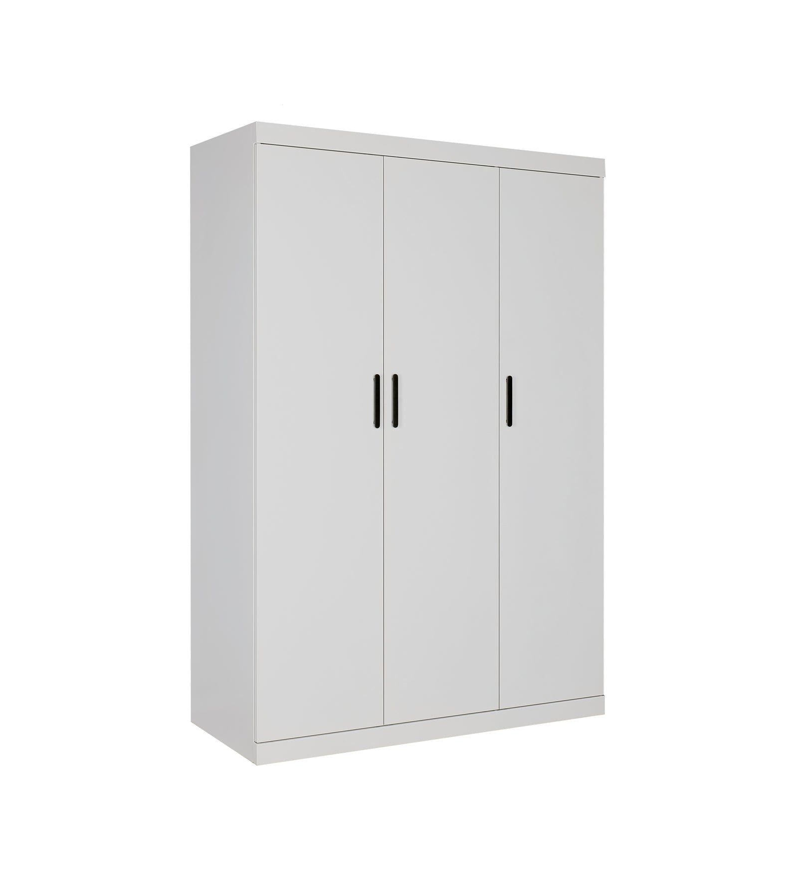 3 Door White Gloss Wardrobe – Black Handles, Hanging Rail & Shelves