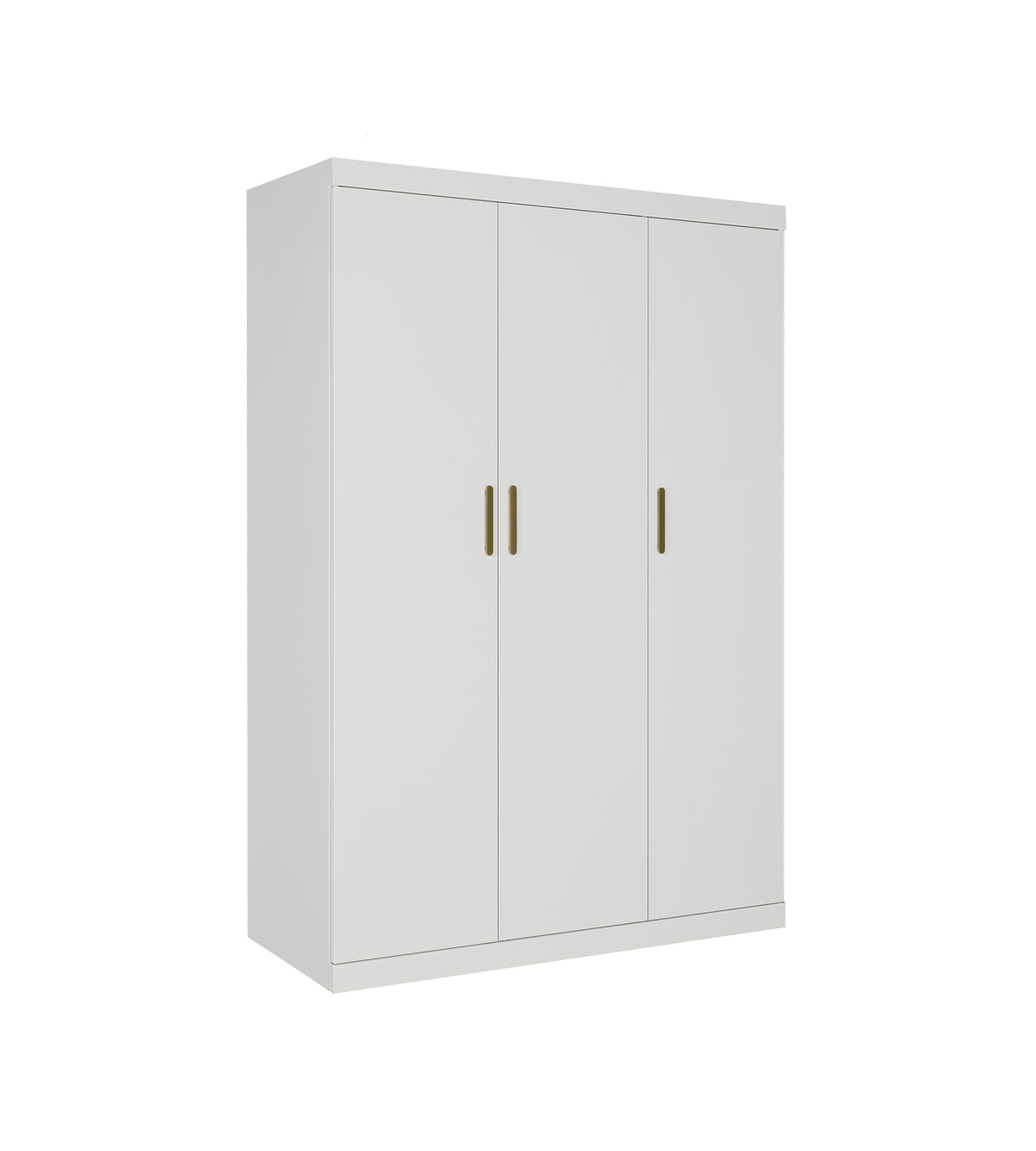 3 Door White Gloss Wardrobe – Gold Handles, Hanging Rail & Shelves