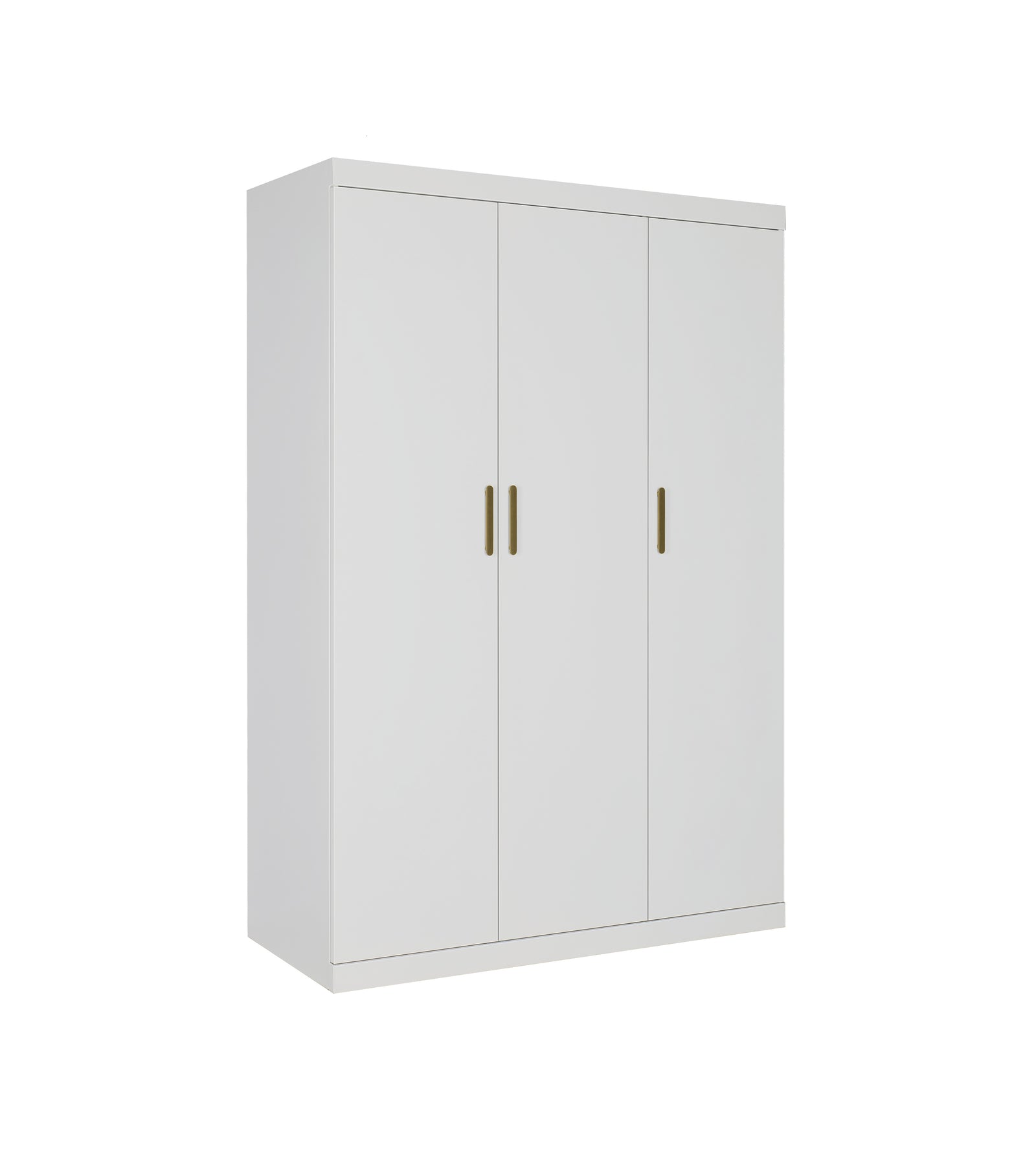 3 Door White Gloss Wardrobe – Gold Handles, Hanging Rail & Shelves