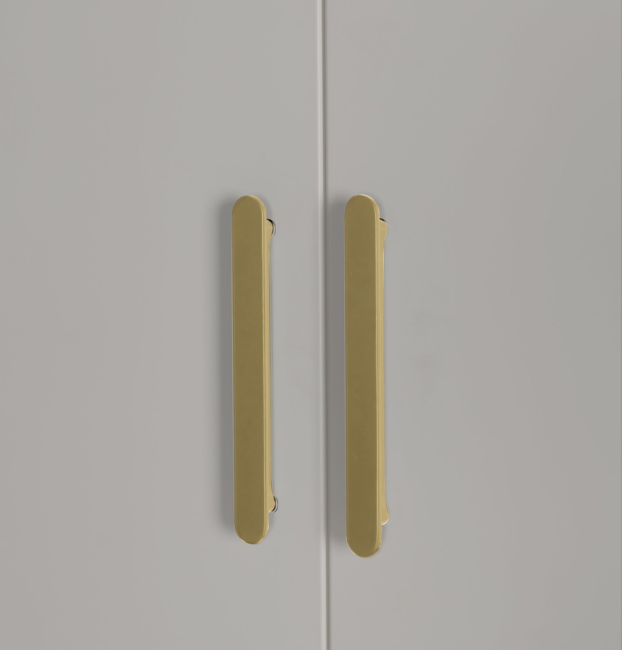 3 Door White Gloss Wardrobe – Gold Handles, Hanging Rail & Shelves