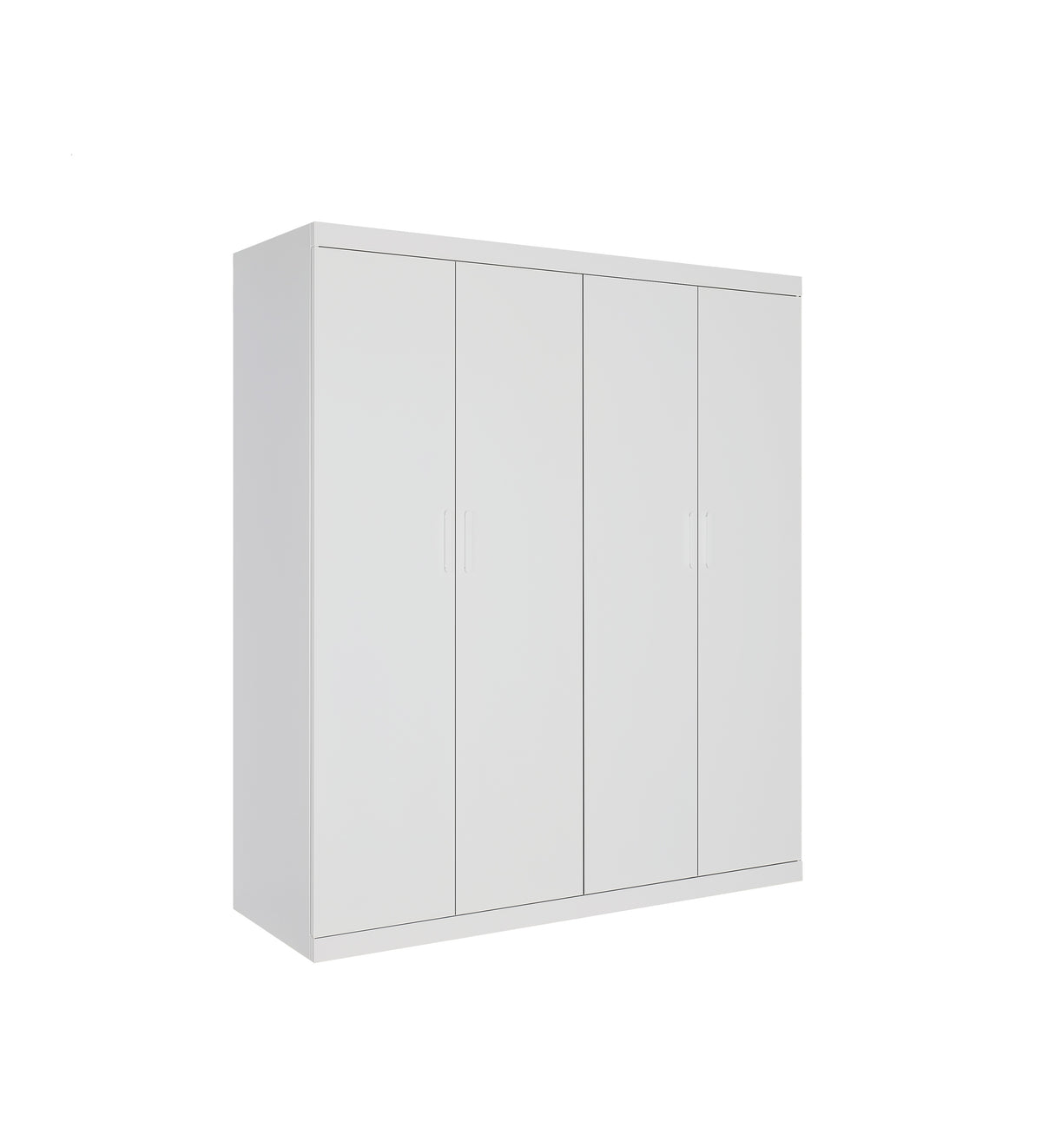4 Door Wardrobe in White Gloss – Hanging Rail, Shelves & White Handles