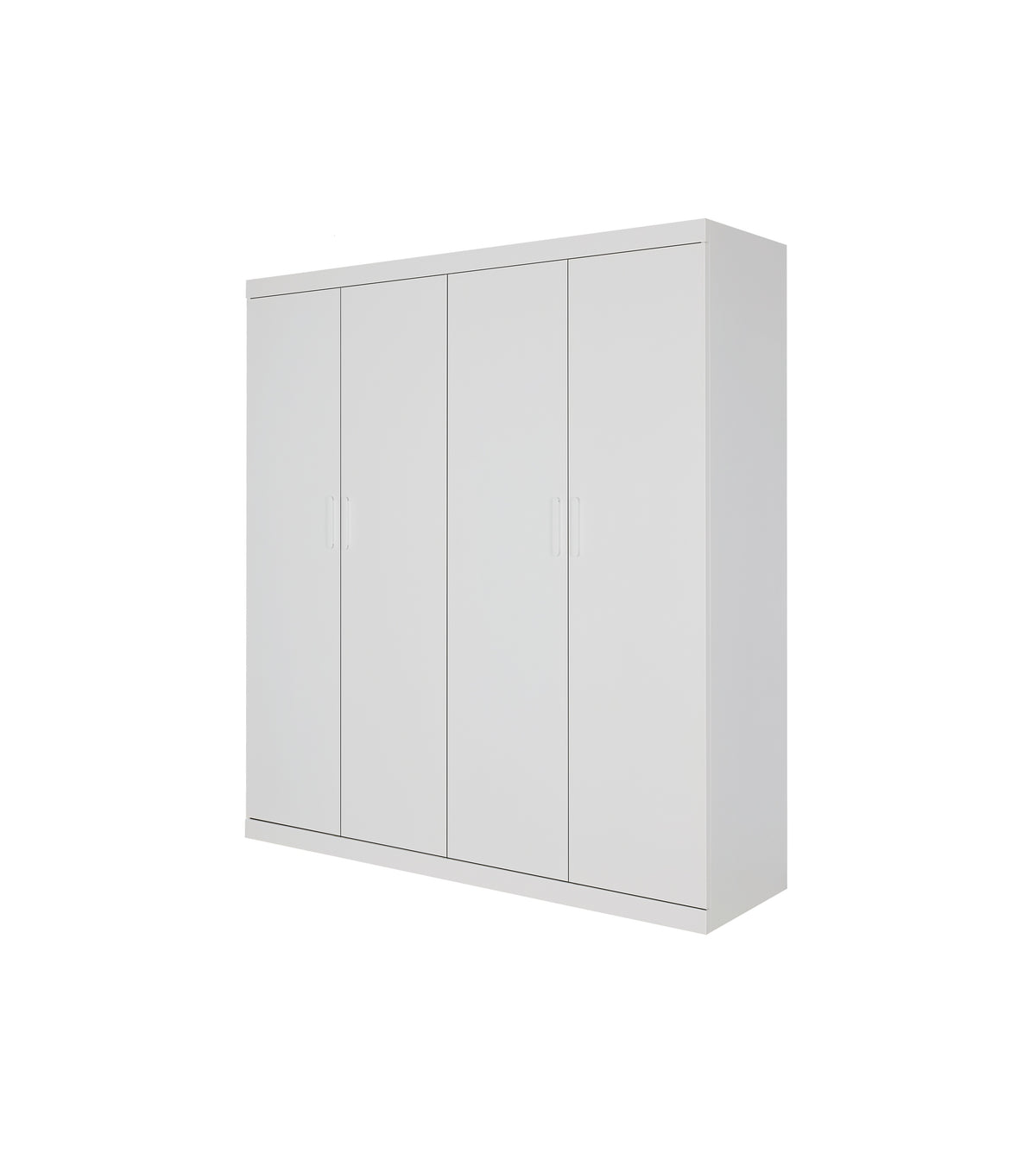 4 Door Wardrobe in White Gloss – Hanging Rail, Shelves & White Handles