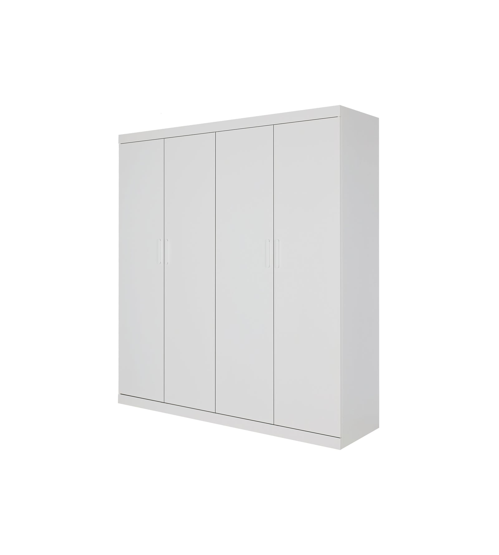 4 Door Wardrobe in White Gloss – Hanging Rail, Shelves & White Handles
