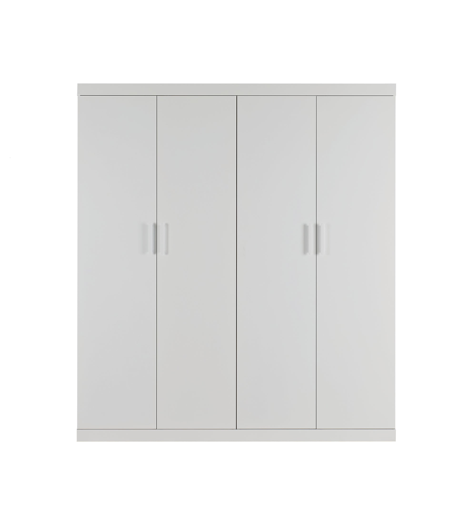 4 Door Wardrobe in White Gloss – Hanging Rail, Shelves & White Handles