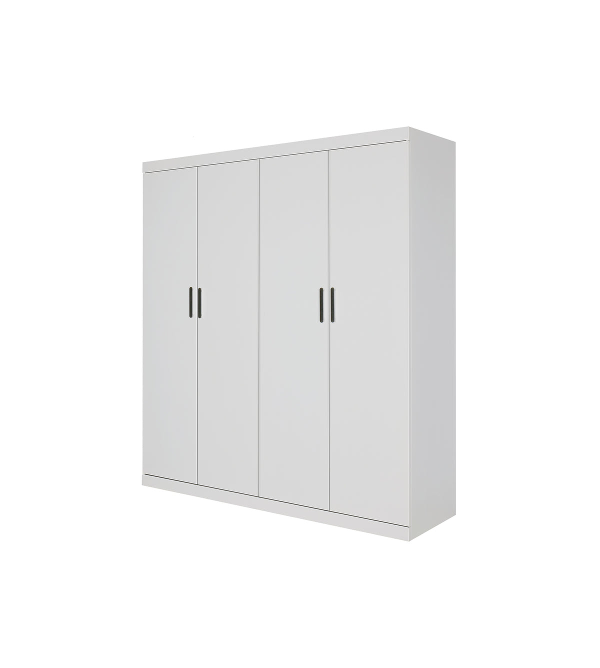 4 Door Wardrobe in White Gloss – Hanging Rail, Shelves & Black Handles