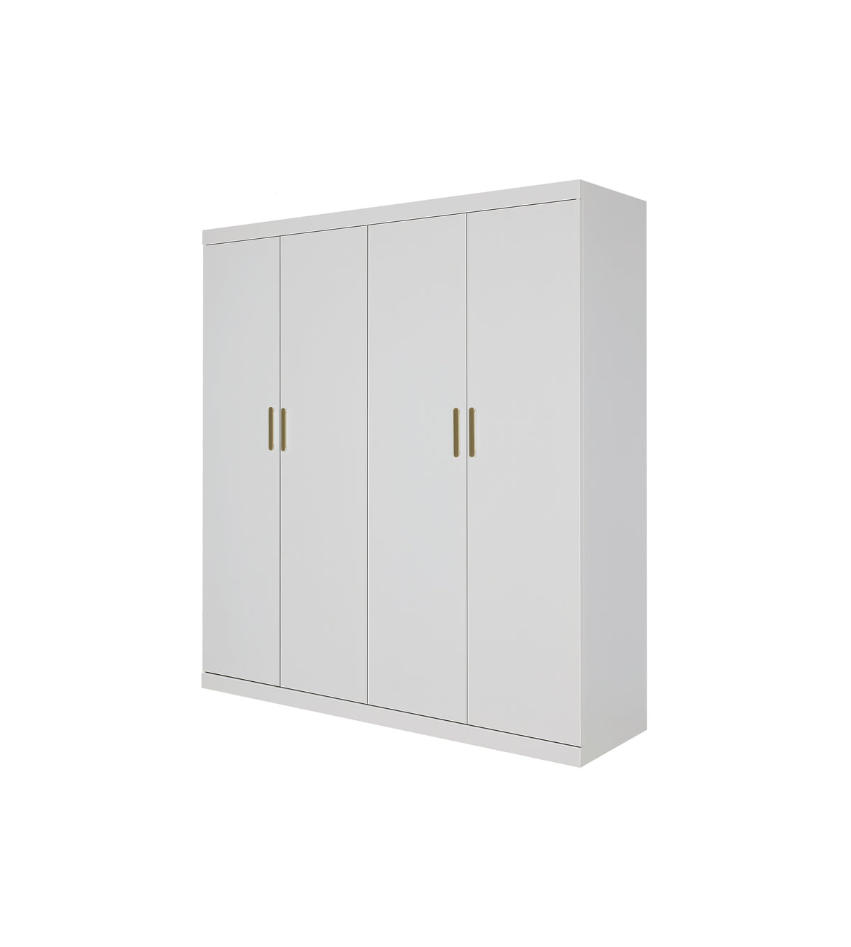 4 Door Wardrobe in White Gloss – Hanging Rail, Shelves & Gold Handles