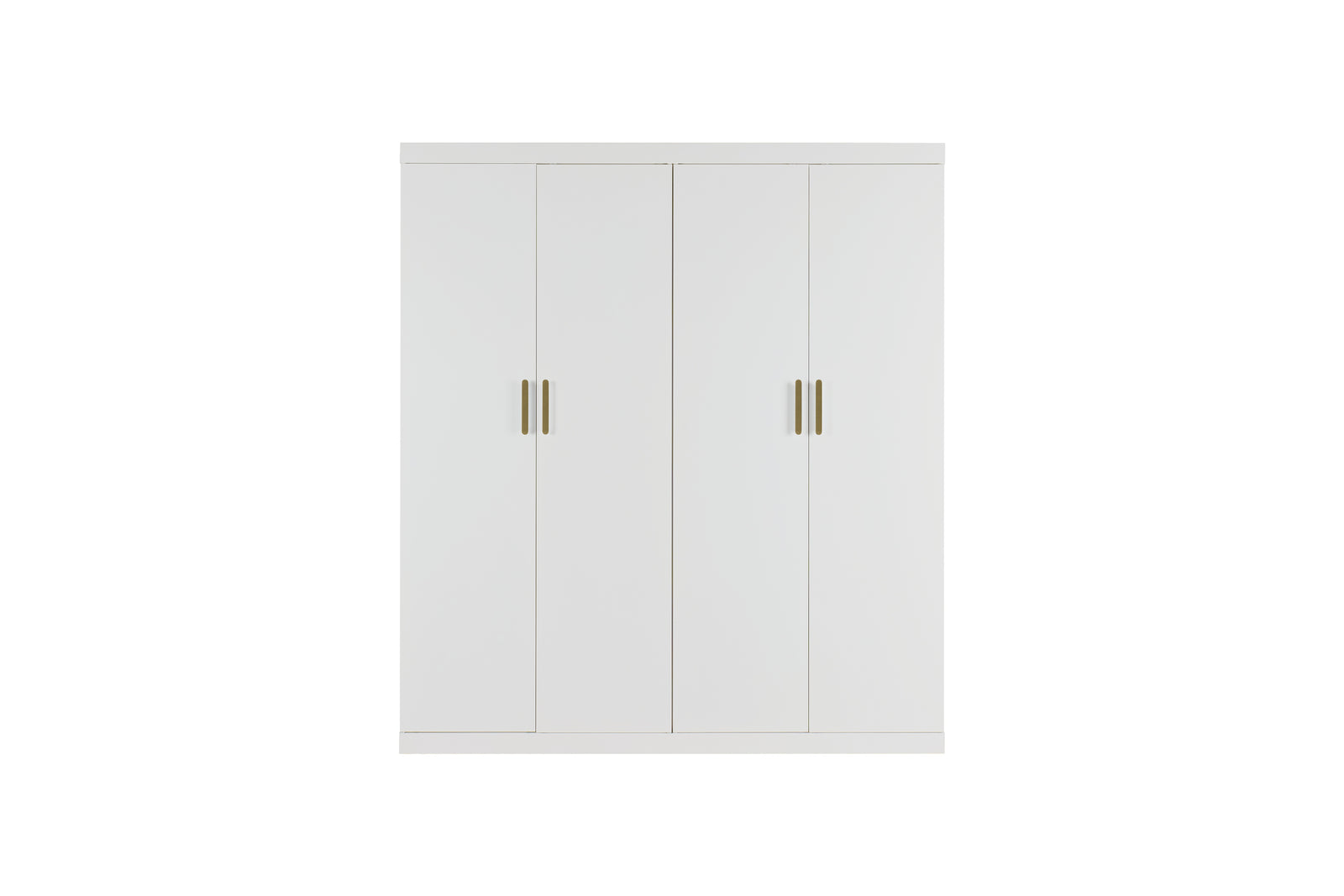4 Door Wardrobe in White Gloss – Hanging Rail, Shelves & Gold Handles