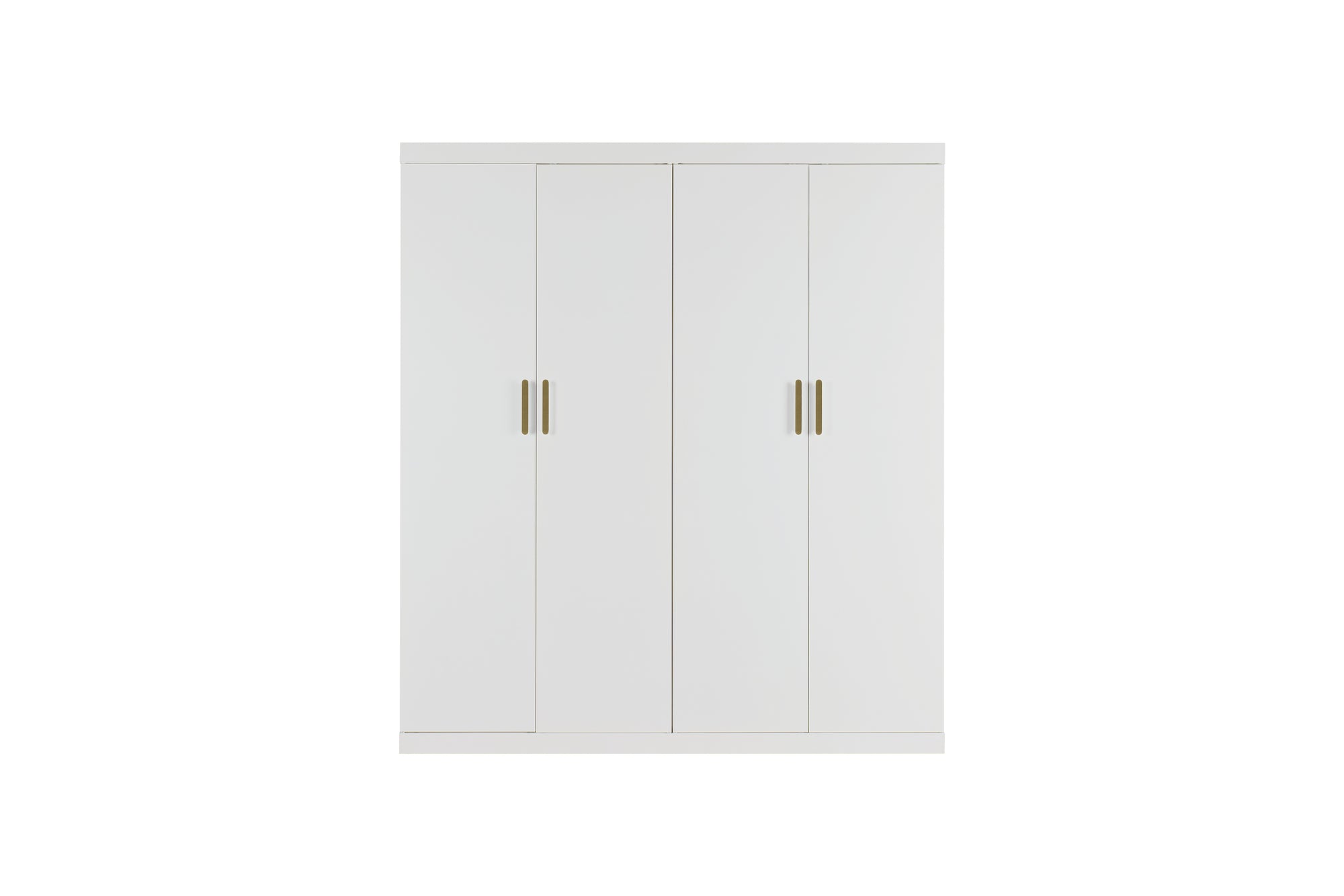 4 Door Wardrobe in White Gloss – Hanging Rail, Shelves & Gold Handles