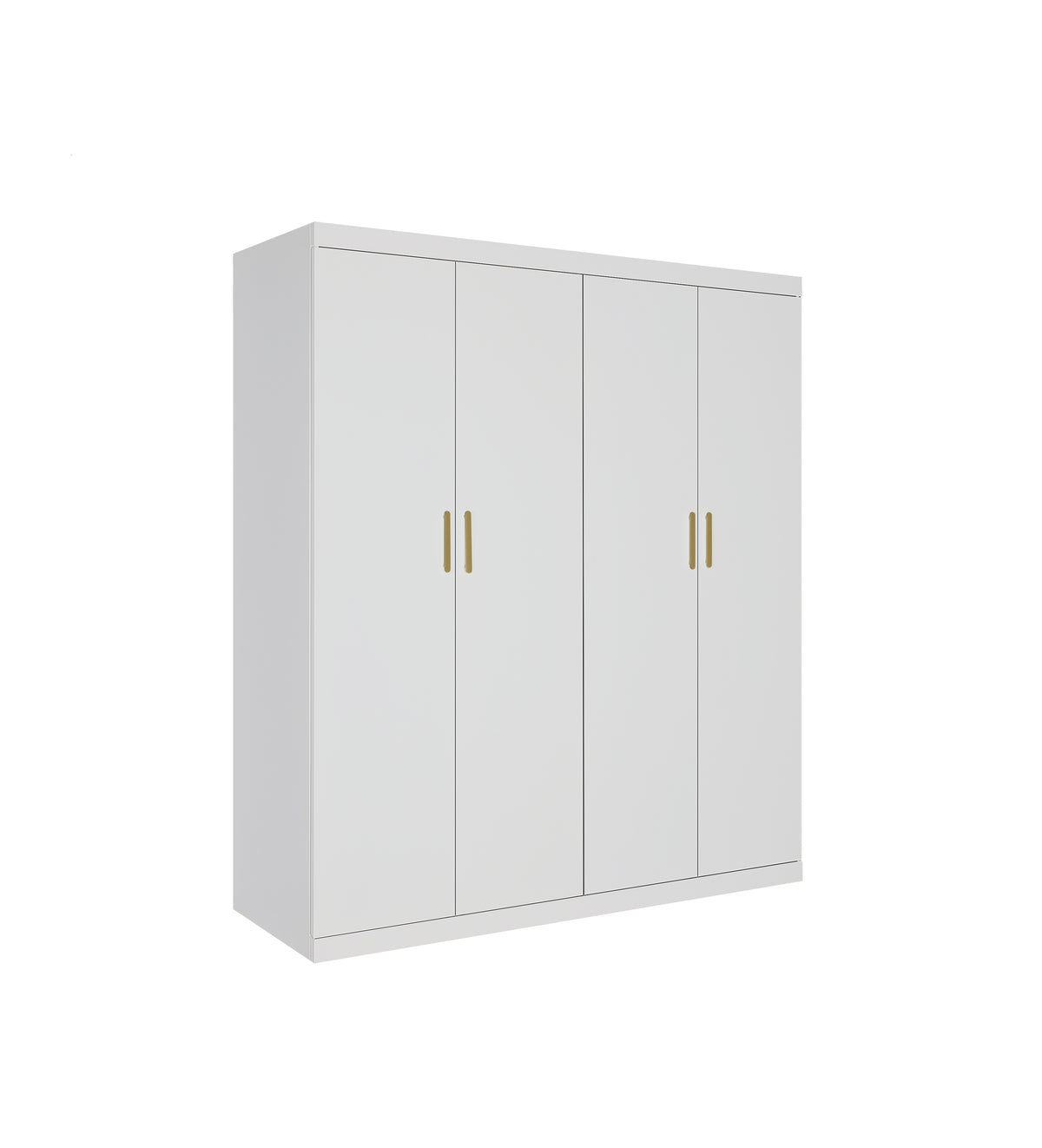 4 Door Wardrobe in White Gloss – Hanging Rail, Shelves & Gold Handles