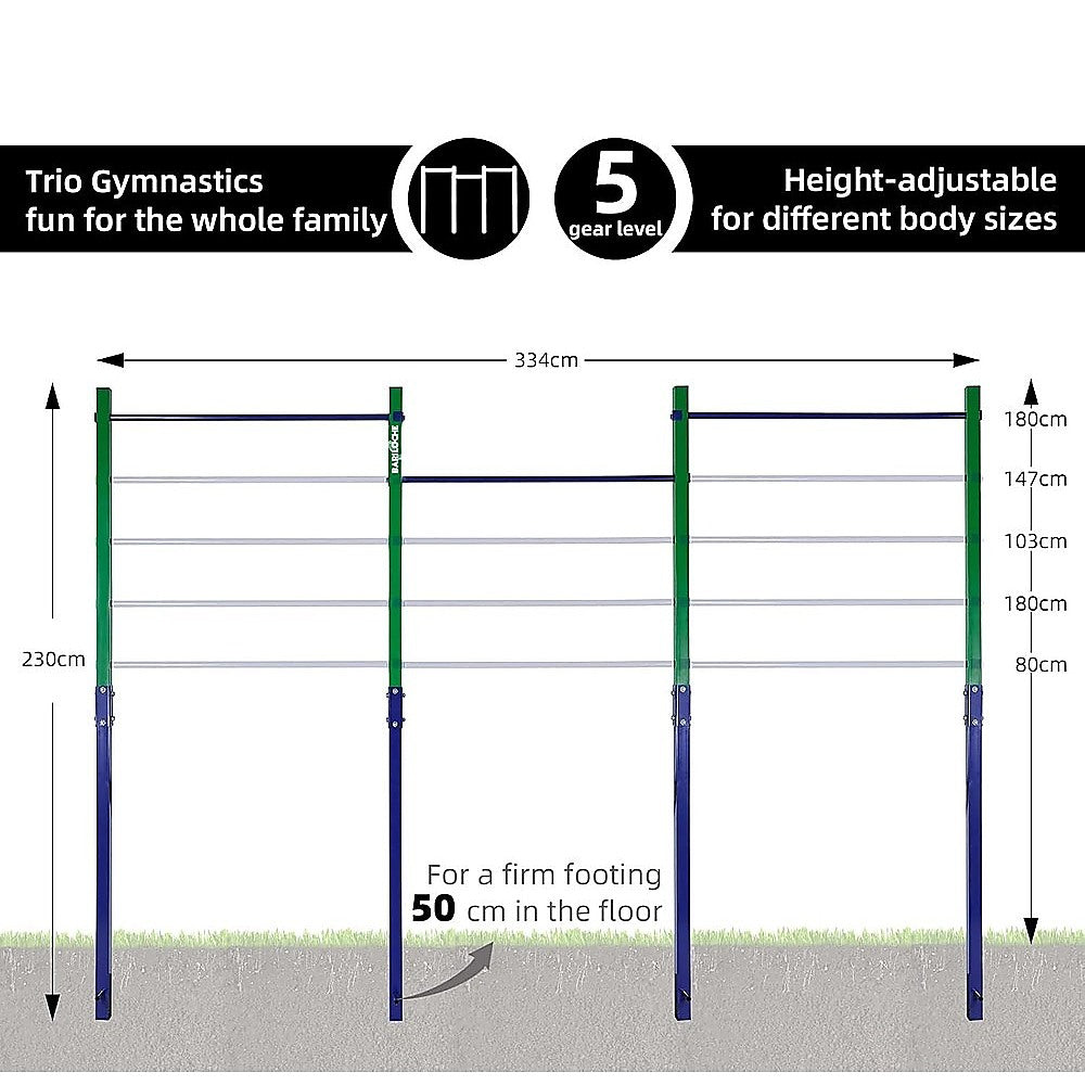 Triple Outdoor Pull-Up Bar – Height Adjustable Gymnastics & Fitness Bar