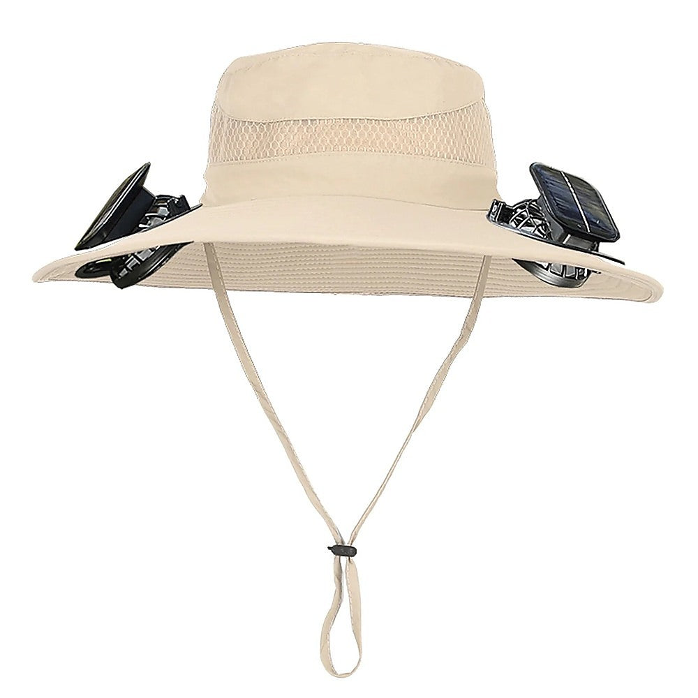 Solar & USB Powered Cooling Hat with Dual Fan – Khaki Outdoor Sun Hat