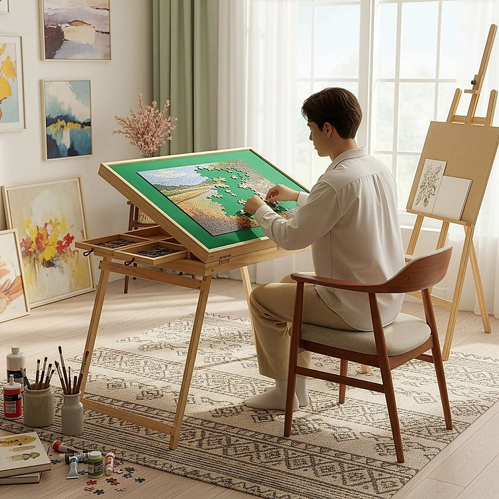 1500-Piece Jigsaw Puzzle Table with Folding Legs – Portable Puzzle Storage Board