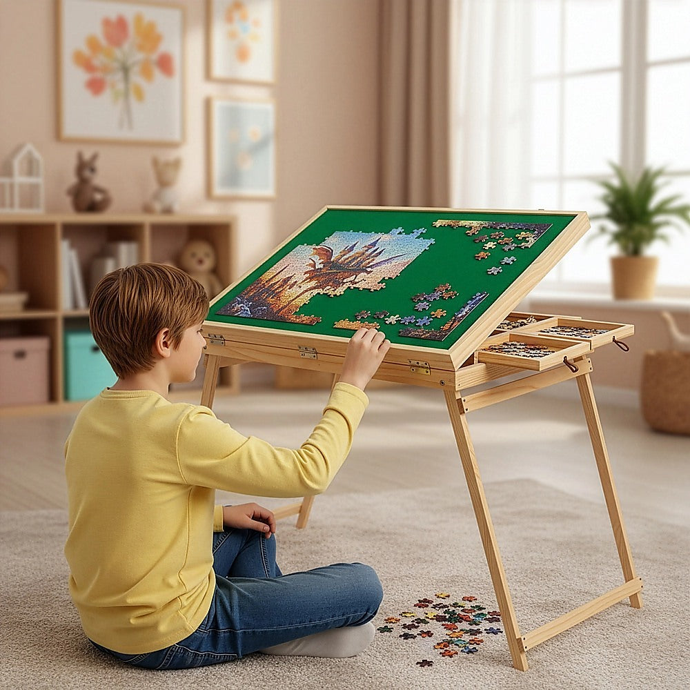 1500-Piece Jigsaw Puzzle Table with Folding Legs – Portable Puzzle Storage Board