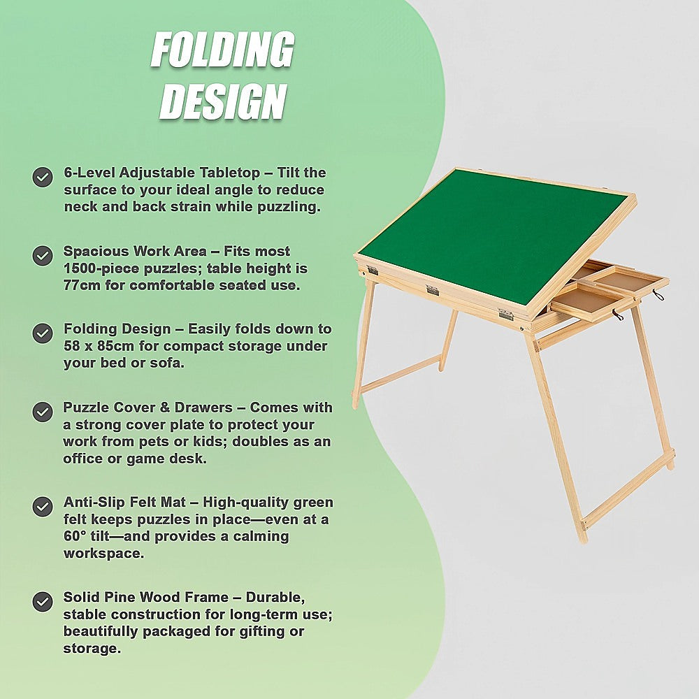 1500-Piece Jigsaw Puzzle Table with Folding Legs – Portable Puzzle Storage Board