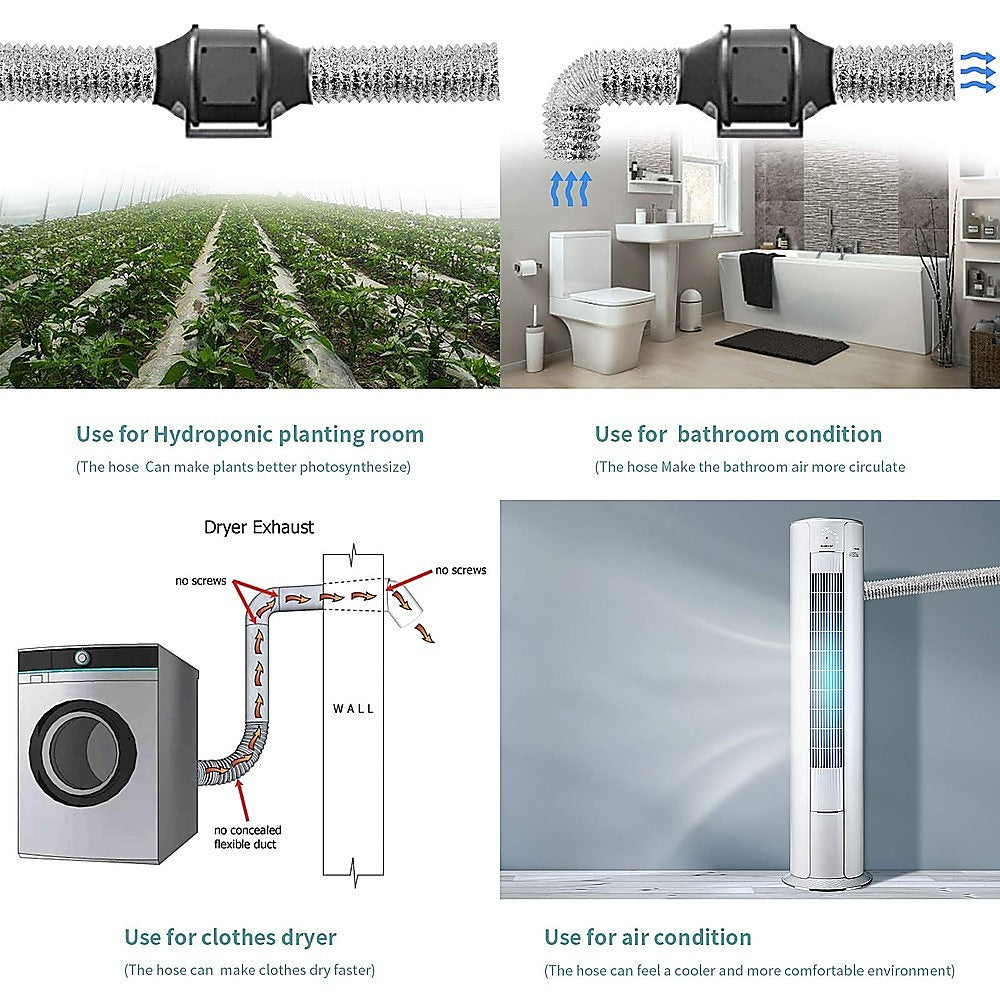 10.5cm x 7.6m Flexible Aluminium Air Duct – Dryer & HVAC Vent Hose