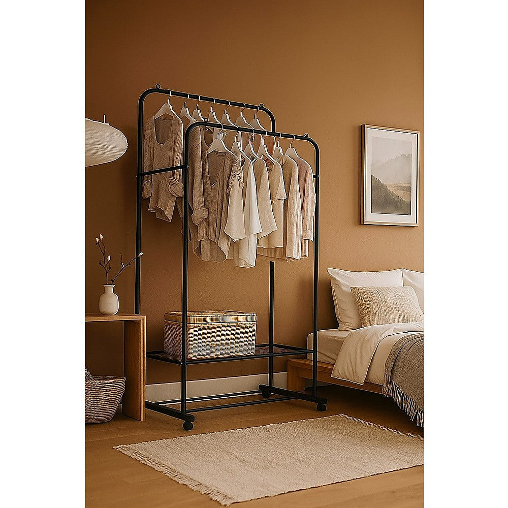 Double Clothes Rack Metal Garment Rail 80x154cm – Heavy Duty Hanging Shelf Storage