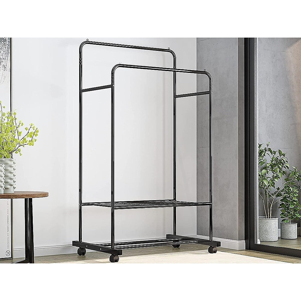 Double Clothes Rack Metal Garment Rail 80x154cm – Heavy Duty Hanging Shelf Storage