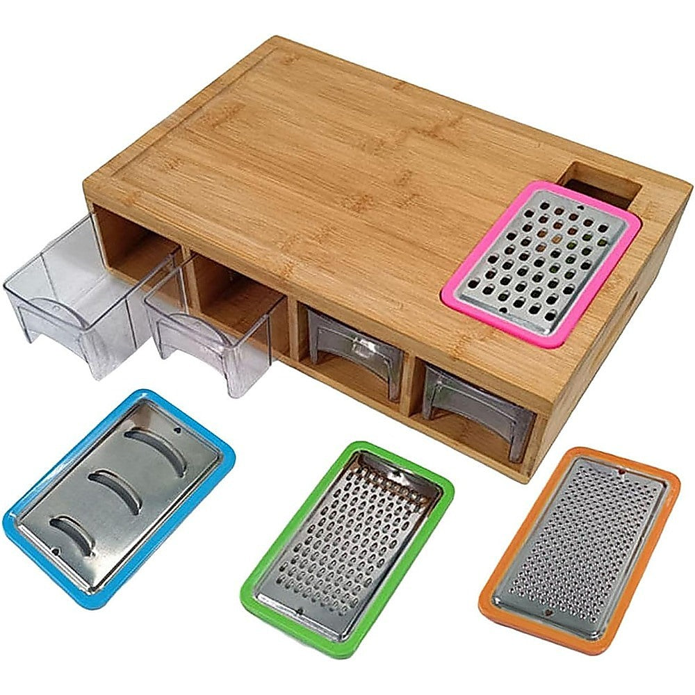 Bamboo Cutting Board Set with Graters &amp; Containers – Food Prep Station