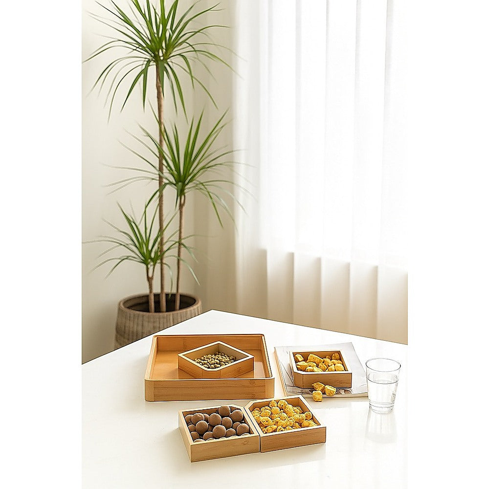 Square Bamboo Snack Serving Tray – Eco-Friendly Platter for Fruit, Cheese &amp; Appetisers