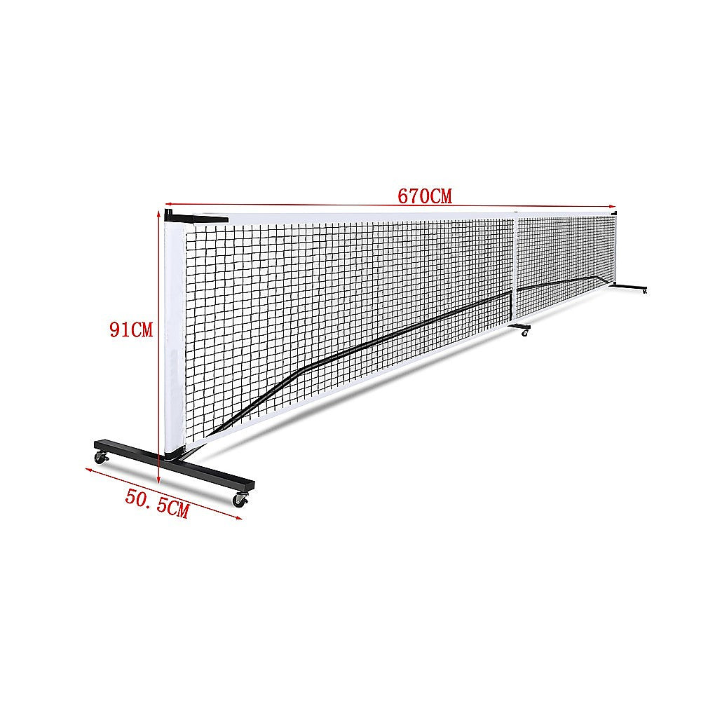 Portable 6.7m Pickleball Net Set – Heavy Duty Metal Frame with Wheels