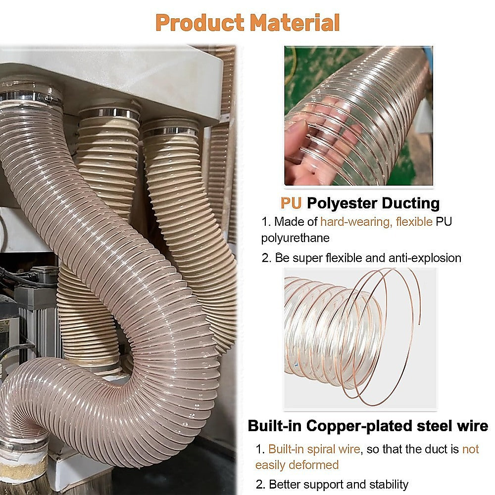 2m PU Flexible Ducting Hose – Clear Ventilation & Dust Extraction Tube for Woodworking & Fume Control