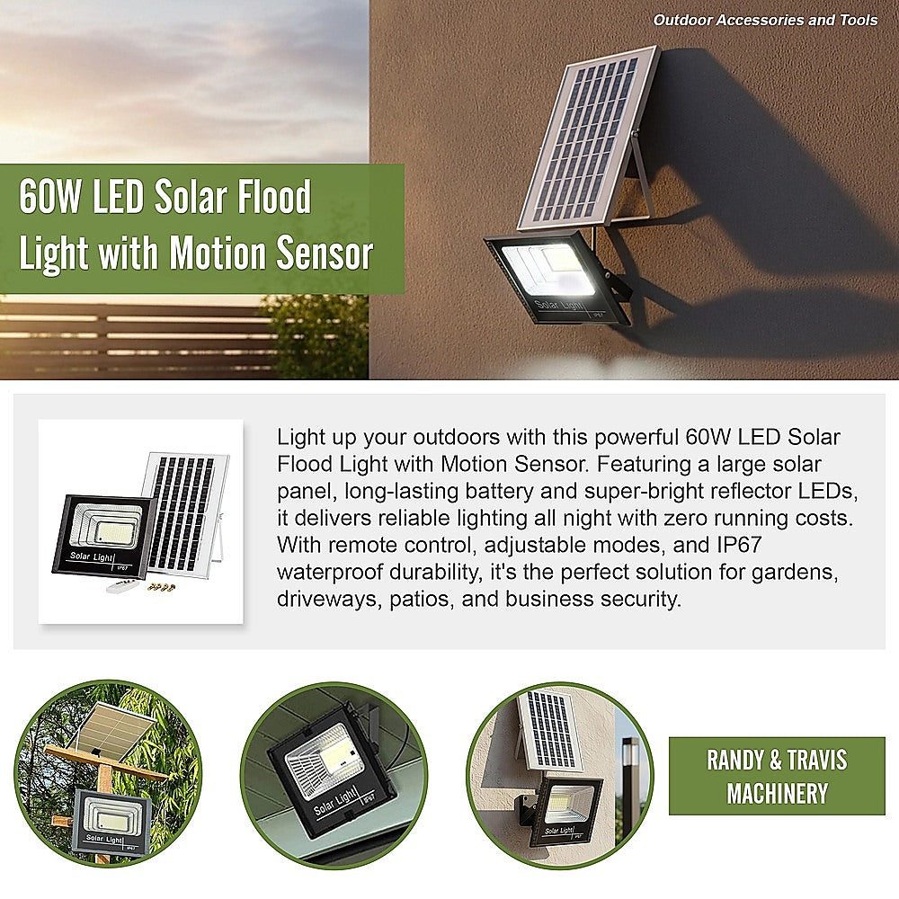 60W LED Solar Flood Light with Motion Sensor – Outdoor Security Lighting